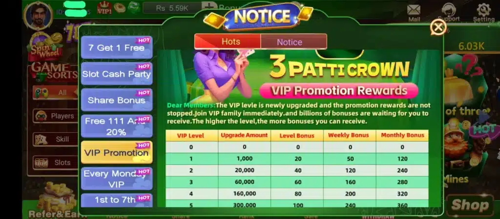 3 Patti Crown VIP Bonus